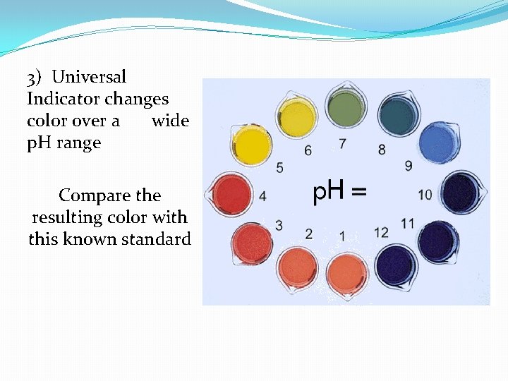 3) Universal Indicator changes color over a wide p. H range Compare the resulting
