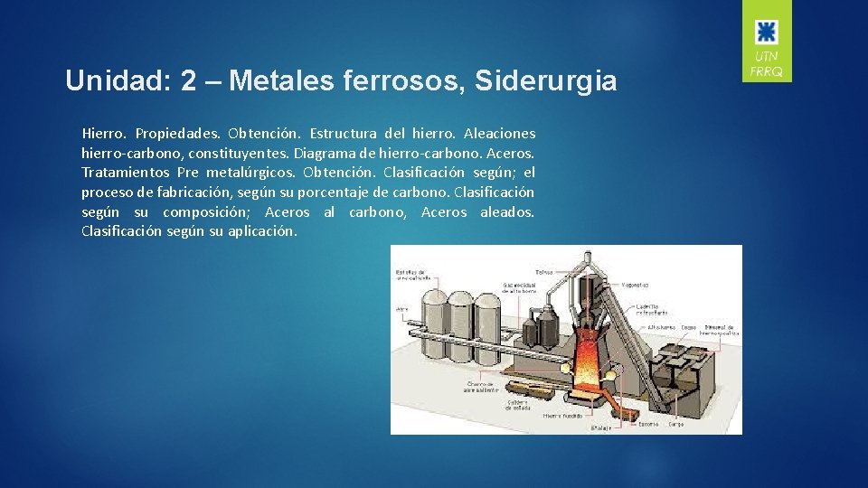 Unidad: 2 – Metales ferrosos, Siderurgia Hierro. Propiedades. Obtención. Estructura del hierro. Aleaciones hierro-carbono,