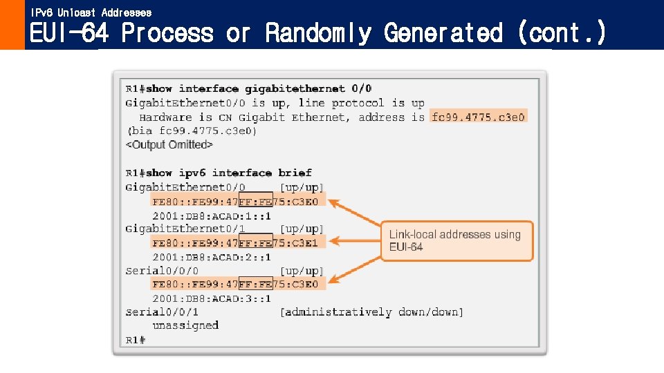 IPv 6 Unicast Addresses EUI-64 Process or Randomly Generated (cont. ) 