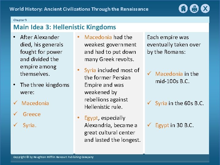 World History: Ancient Civilizations Through the Renaissance Chapter 9 Main Idea 3: Hellenistic Kingdoms
