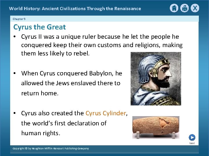 World History: Ancient Civilizations Through the Renaissance Chapter 9 Cyrus the Great • Cyrus