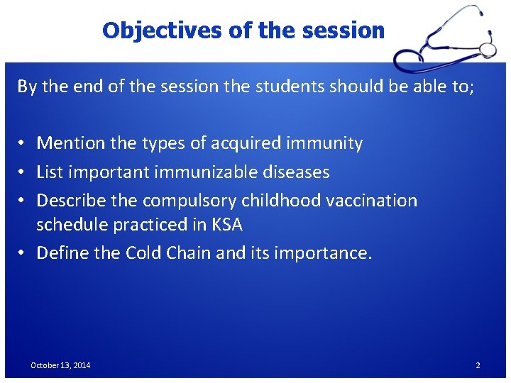 Objectives of the session By the end of the session the students should be