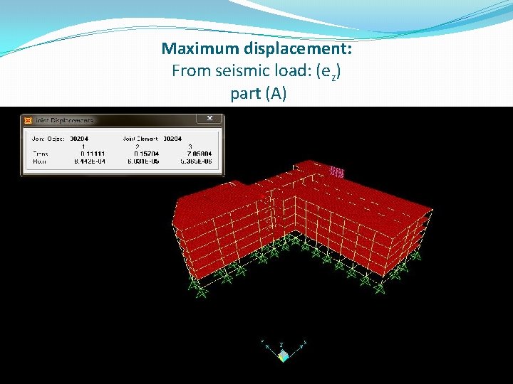 Maximum displacement: From seismic load: (ez) part (A) 