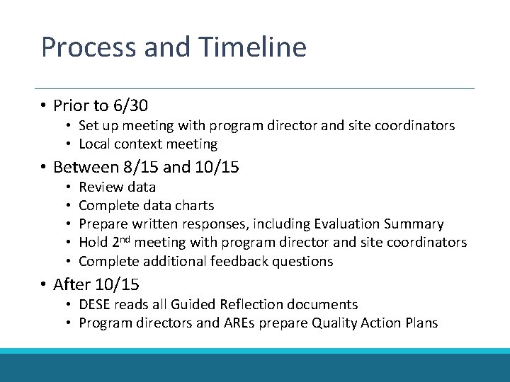 Process and Timeline • Prior to 6/30 • Set up meeting with program director Process and Timeline • Prior to 6/30 • Set up meeting with program director