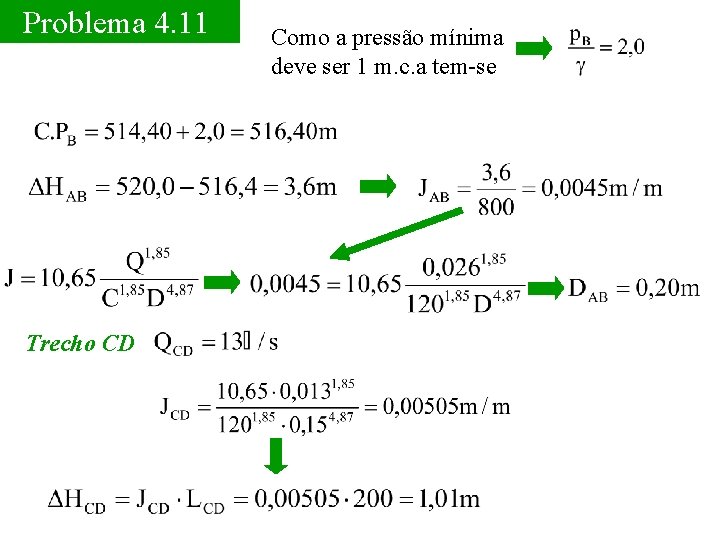 Problema 4. 11 Trecho CD Como a pressão mínima deve ser 1 m. c.