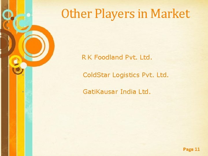 Other Players in Market • R K Foodland Pvt. Ltd. • Cold. Star Logistics