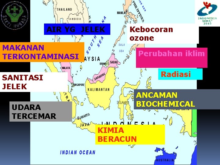 AIR YG JELEK Kebocoran ozone MAKANAN TERKONTAMINASI SANITASI JELEK UDARA TERCEMAR Perubahan iklim Radiasi