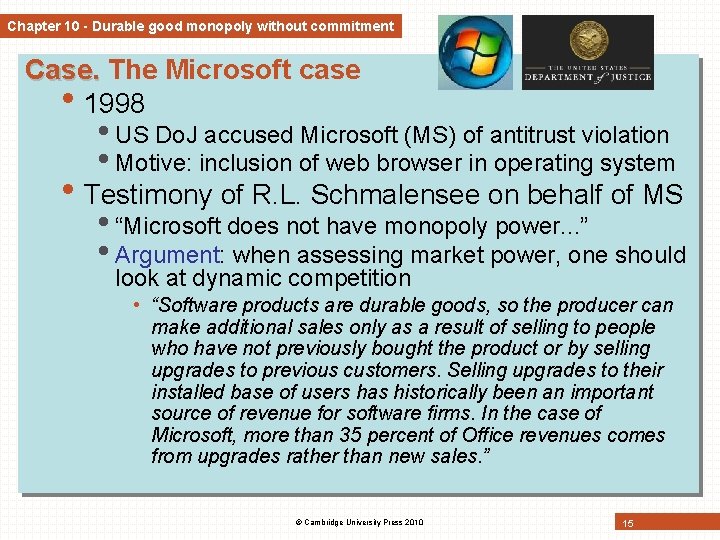 Chapter 10 - Durable good monopoly without commitment Case. The Microsoft case • 1998 Chapter 10 - Durable good monopoly without commitment Case. The Microsoft case • 1998