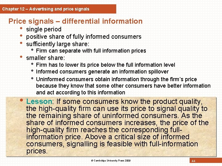 Chapter 12 – Advertising and price signals Price signals – differential information • single Chapter 12 – Advertising and price signals Price signals – differential information • single