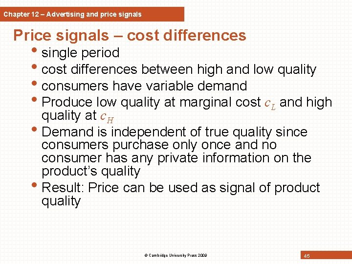 Chapter 12 – Advertising and price signals Price signals – cost differences • single Chapter 12 – Advertising and price signals Price signals – cost differences • single
