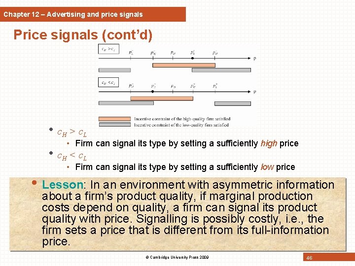 Chapter 12 – Advertising and price signals Price signals (cont’d) • c. H > Chapter 12 – Advertising and price signals Price signals (cont’d) • c. H >
