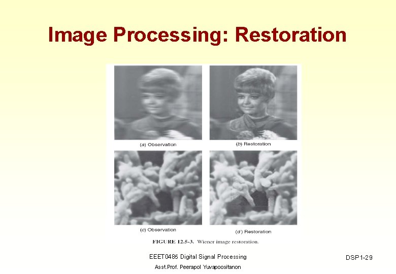 Image Processing: Restoration EEET 0485 Digital Signal Processing Asst. Prof. Peerapol Yuvapoositanon DSP 1