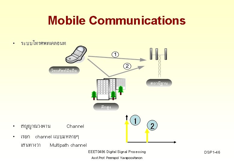 Mobile Communications • ระบบโทรศพทเคลอนท • สญญาณวงผาน Channel • เรยก channel แบบมหลายๆ เสนทางวา Multipath channel