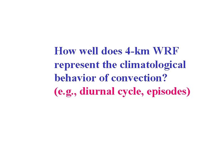 How well does 4 -km WRF represent the climatological behavior of convection? (e. g.