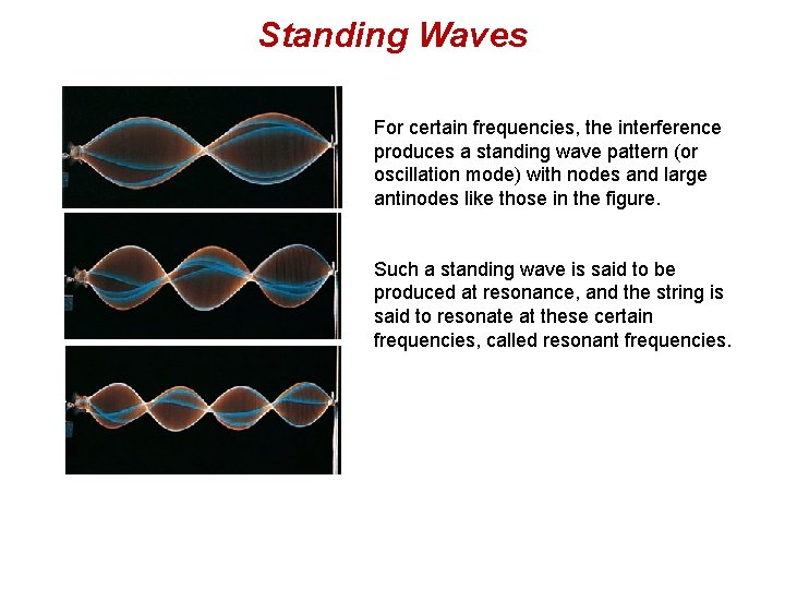 Standing Waves For certain frequencies, the interference produces a standing wave pattern (or oscillation
