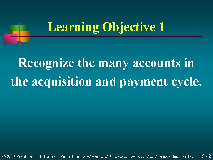 Learning Objective 1 Recognize the many accounts in the acquisition and payment cycle. ©