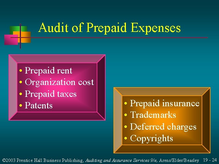 Audit of Prepaid Expenses • Prepaid rent • Organization cost • Prepaid taxes •