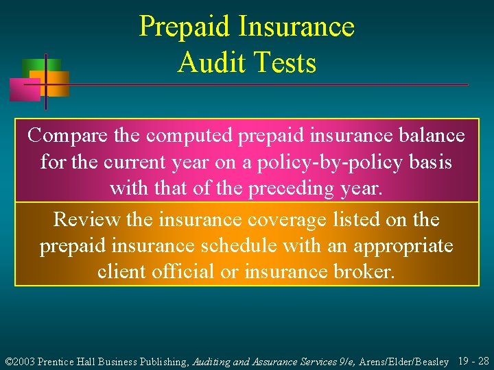Prepaid Insurance Audit Tests Compare the computed prepaid insurance balance for the current year