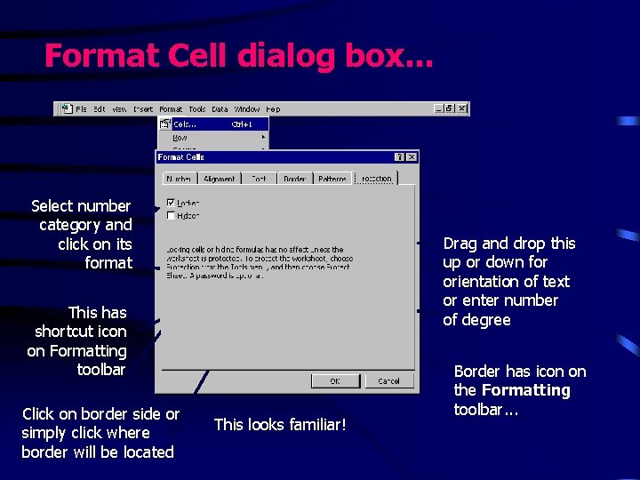 Format Cell dialog box. . . Select number category and click on its format