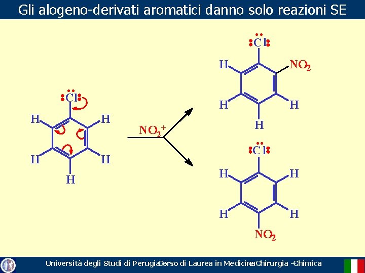 Gli alogeno-derivati aromatici danno solo reazioni SE . . Cl H NO 2 H