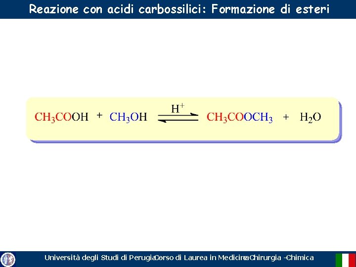 Reazione con acidi carbossilici: Formazione di esteri Università degli Studi di Perugia. Corso –