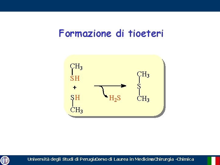 Formazione di tioeteri CH 3 SH SH S H 2 S CH 3 Università