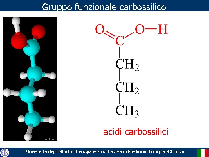 Gruppo funzionale carbossilico acidi carbossilici Università degli Studi di Perugia. Corso – di Laurea