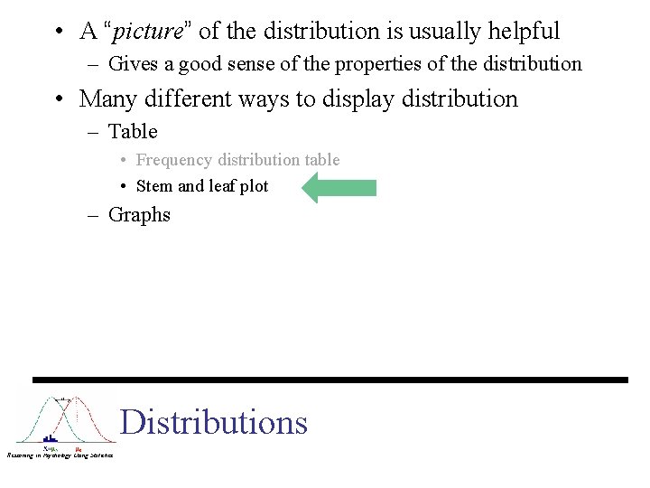  • A “picture” of the distribution is usually helpful – Gives a good