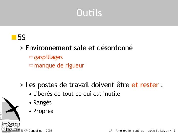 Outils n 5 S > Environnement sale et désordonné ðgaspillages ðmanque de rigueur >