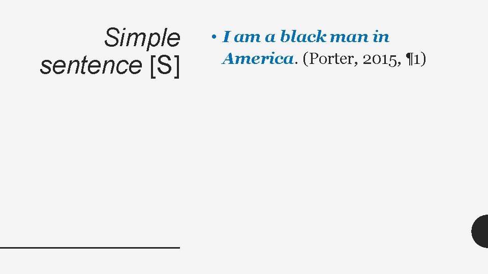 Simple sentence [S] • I am a black man in America. (Porter, 2015, ¶