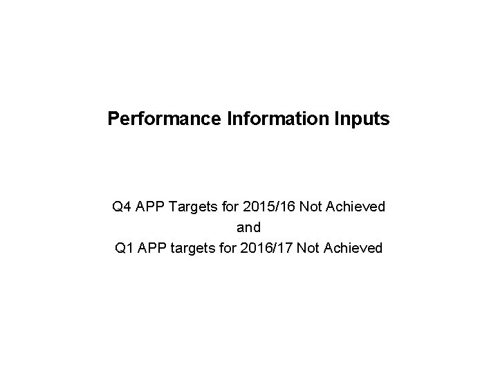 Performance Information Inputs Q 4 APP Targets for 2015/16 Not Achieved and Q 1