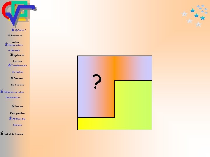 æQu’est-ce ? æFraction de fraction æParties entière et décimale æEgalités de fractions æTransformation de