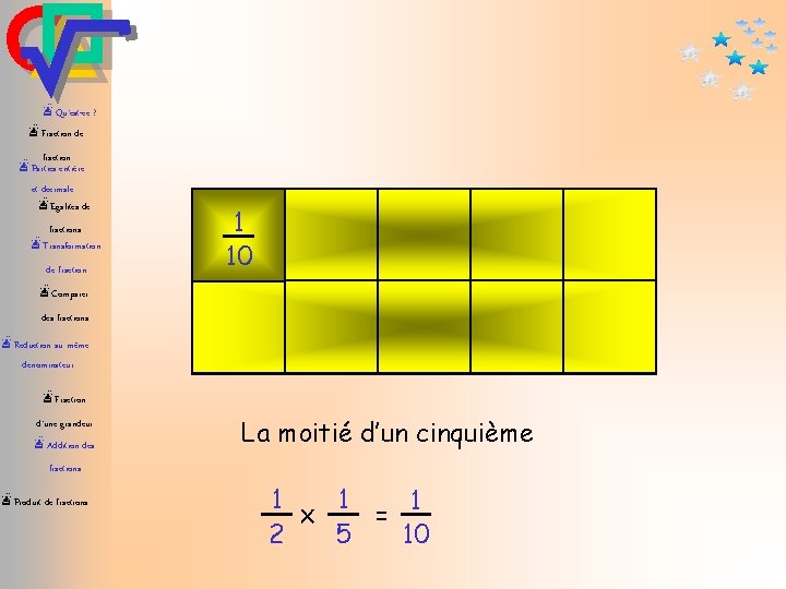 æQu’est-ce ? æFraction de fraction æParties entière et décimale æEgalités de fractions æTransformation de