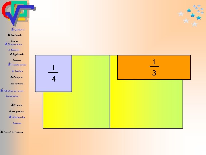 æQu’est-ce ? æFraction de fraction æParties entière et décimale æEgalités de fractions æTransformation de