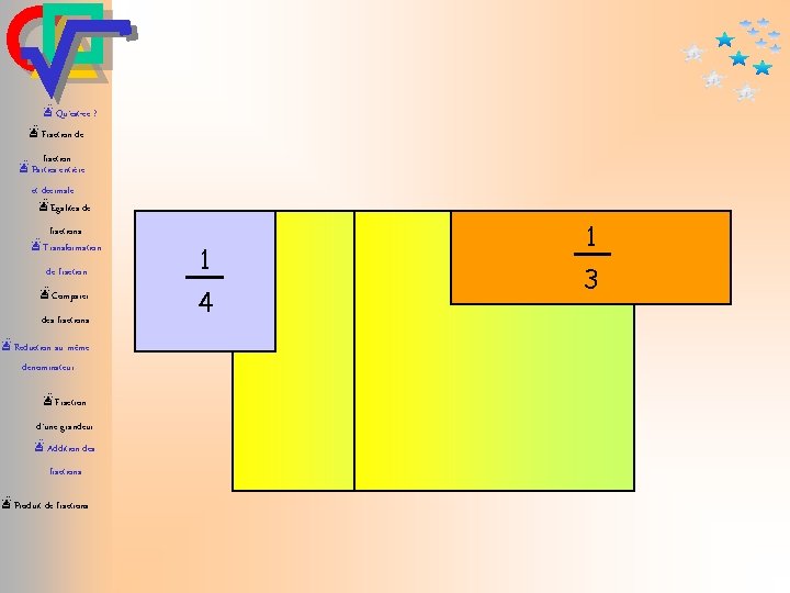 æQu’est-ce ? æFraction de fraction æParties entière et décimale æEgalités de fractions æTransformation de