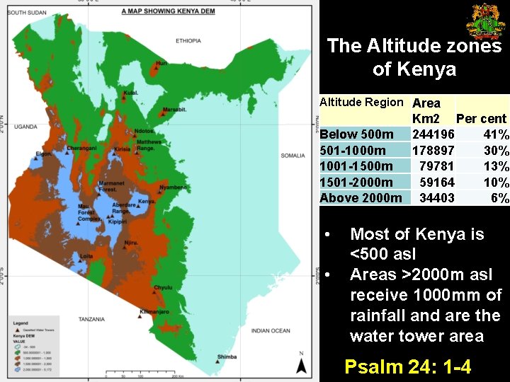 The Altitude zones of Kenya Altitude Region Area Km 2 Per cent Below 500