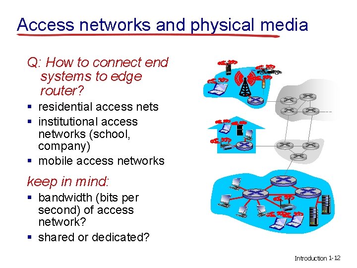 Access networks and physical media Q: How to connect end systems to edge router?