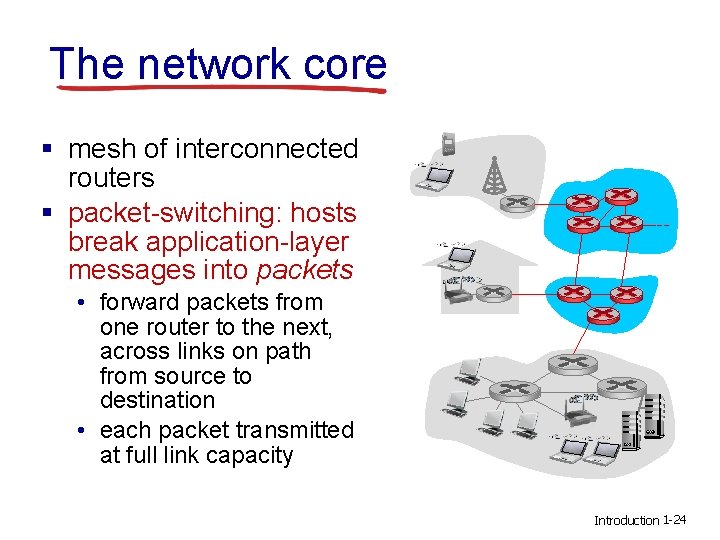 The network core § mesh of interconnected routers § packet-switching: hosts break application-layer messages
