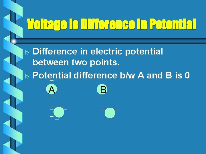 Voltage is Difference in Potential b b Difference in electric potential between two points.