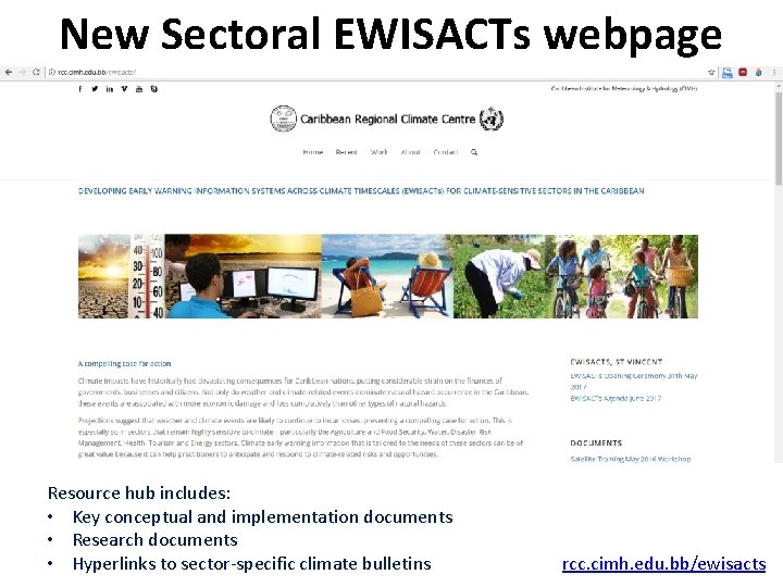 New Sectoral EWISACTs webpage Resource hub includes: • Key conceptual and implementation documents •
