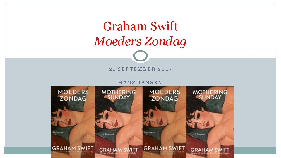 Graham Swift Moeders Zondag 21 SEPTEMBER 2017 HANS JANSEN 