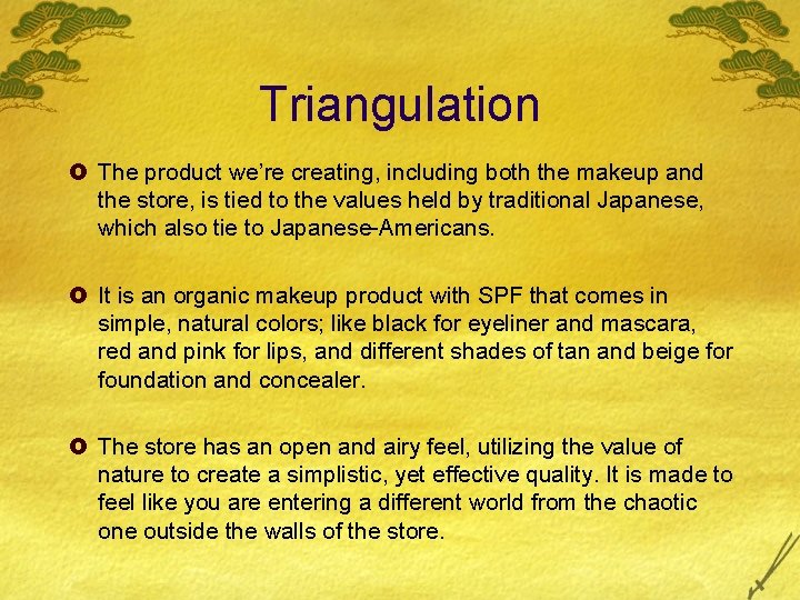 Triangulation £ The product we’re creating, including both the makeup and the store, is