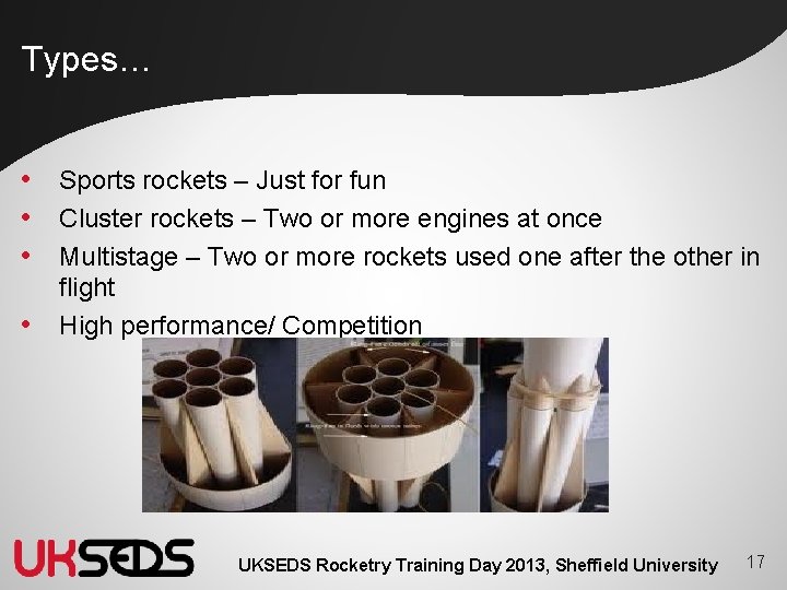 Types… • Sports rockets – Just for fun • Cluster rockets – Two or