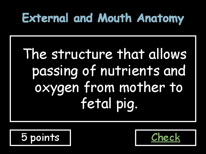 External and Mouth Anatomy The structure that allows passing of nutrients and oxygen from