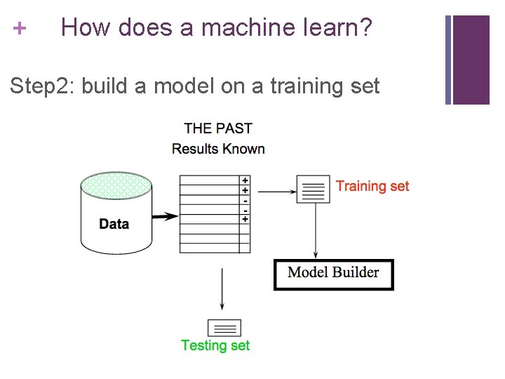 + How does a machine learn? Step 2: build a model on a training