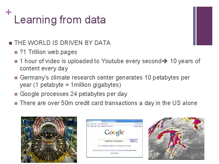+ n Learning from data THE WORLD IS DRIVEN BY DATA n ? 1