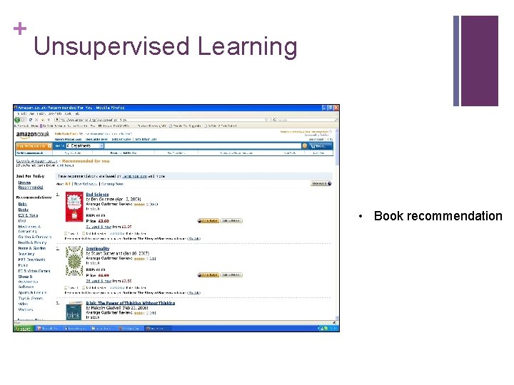 + Unsupervised Learning • Book recommendation 