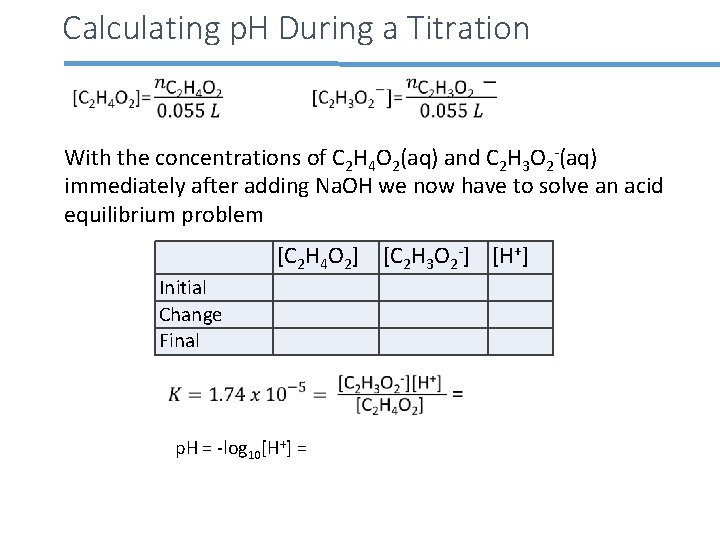 Calculating p. H During a Titration With the concentrations of C 2 H 4