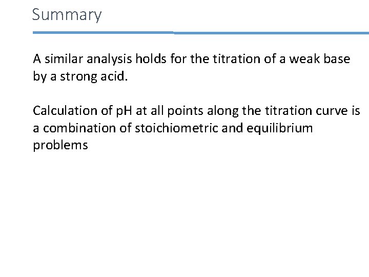 Summary A similar analysis holds for the titration of a weak base by a