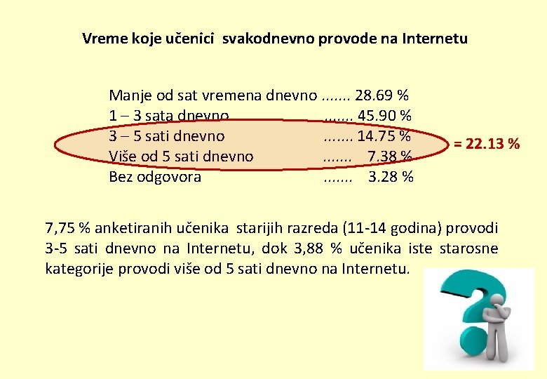 Vreme koje učenici svakodnevno provode na Internetu Manje od sat vremena dnevno. . .